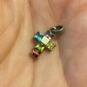 Sterling Silver Cross with Precious Stones - Dainty and Beautiful!
